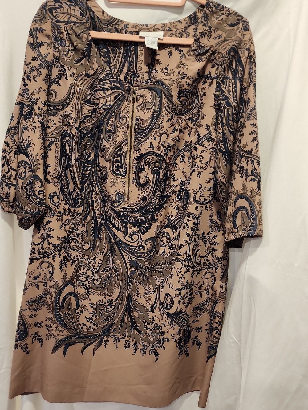 Soft Surroundings Beige Dress with Black Paisley Print